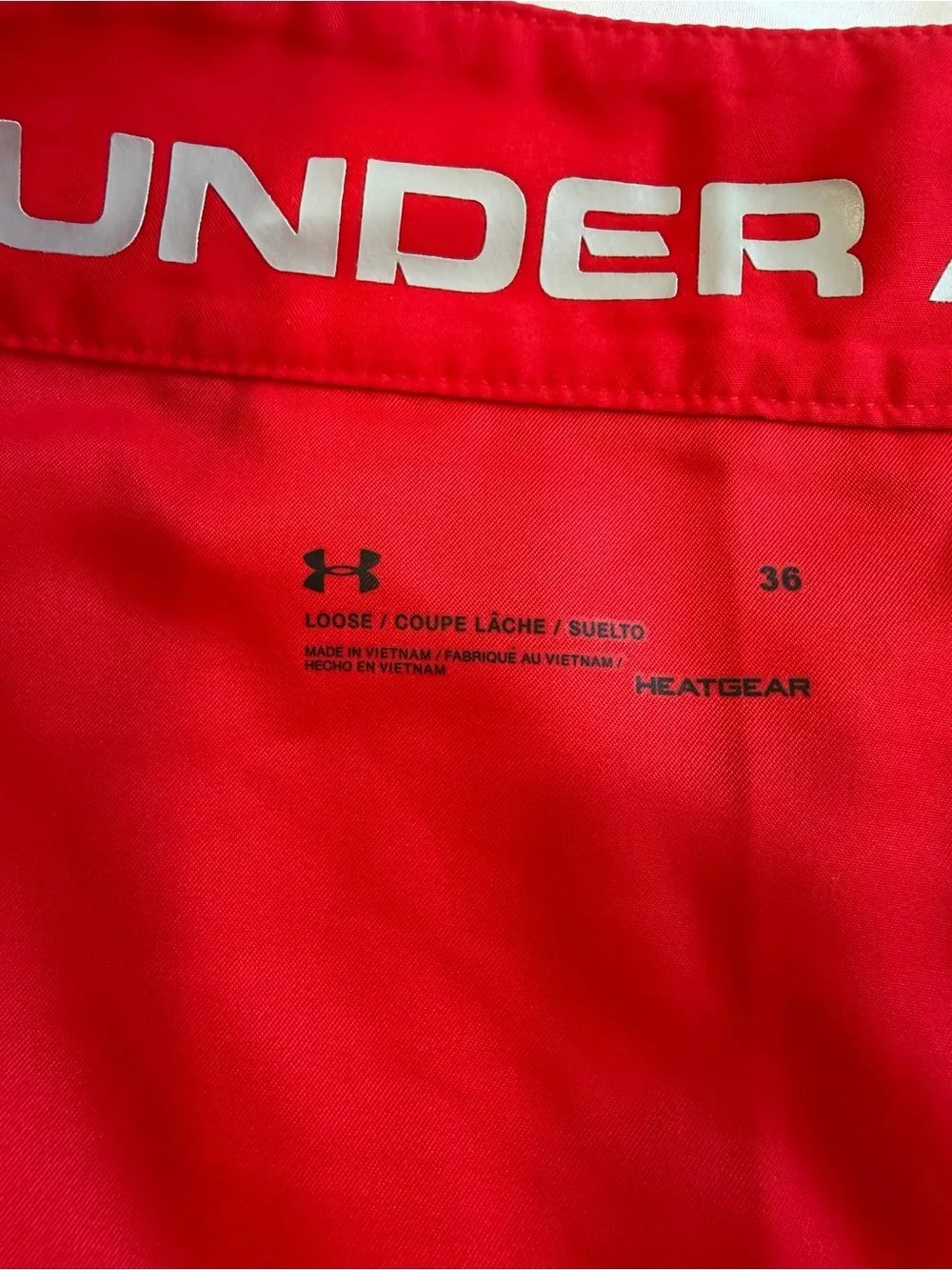 Under Armour Men’s Bright Red Swim Board Shorts with Gray Drawstring